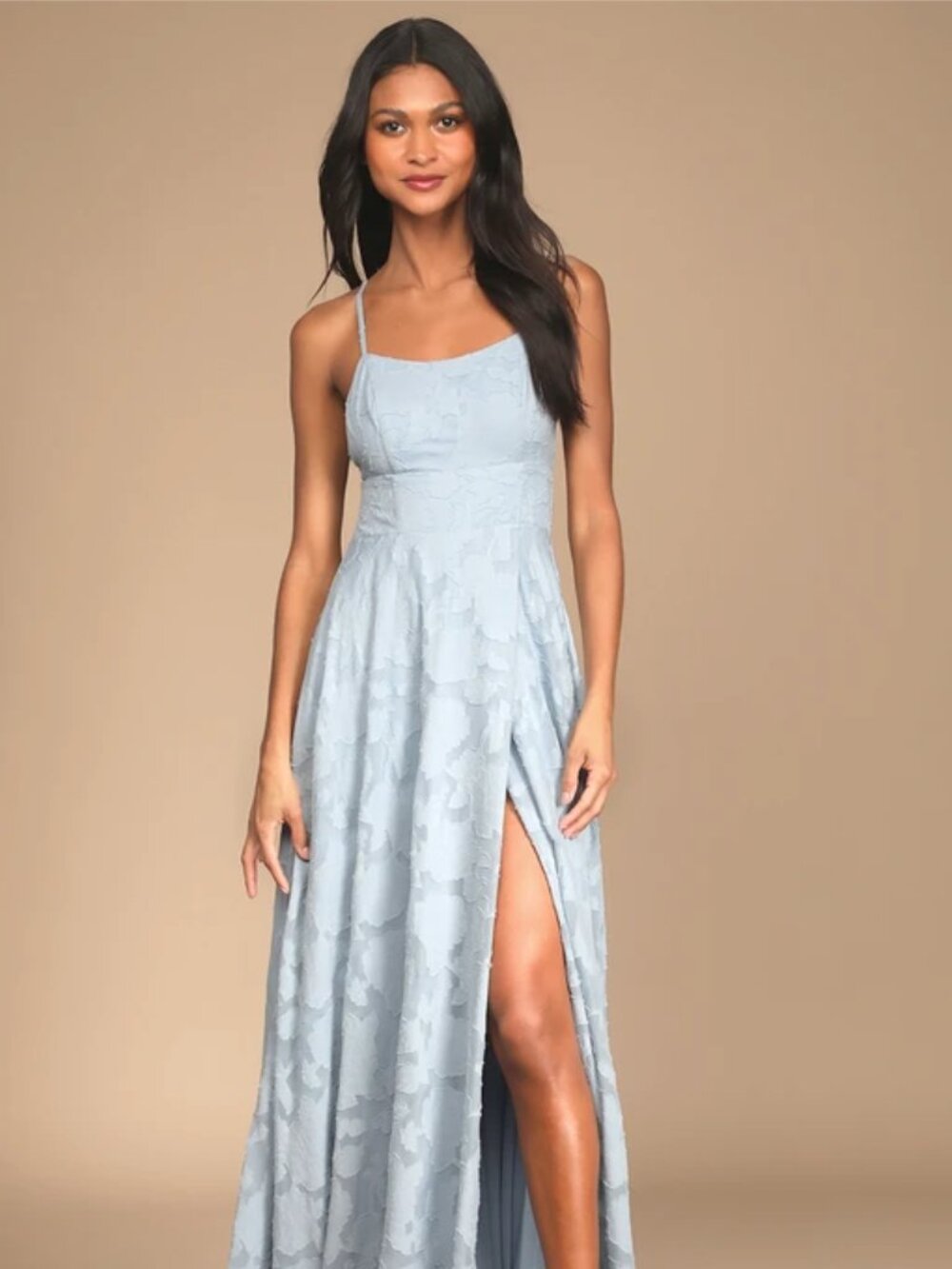 Lulus Let There Be Romance Slate Blue Burnout Floral Maxi Dress Size Small